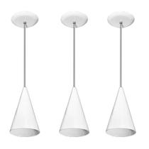 Kit 03 pendentes de alumínio modelo cone - ideal para balcão / bancada - Branco