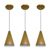 Kit 03 pendentes de alumínio modelo cone - ideal para balcão / bancada - Dourado