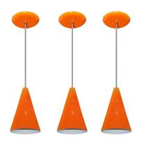 Kit 03 pendentes de alumínio modelo cone - ideal para balcão / bancada - Laranja