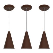 Kit 03 pendentes de alumínio modelo cone - ideal para balcão / bancada - Marrom