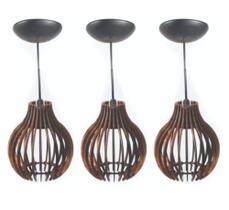 Kit 03 Pendentes De Teto Luminária Rústica Modelo Coquinho Cor Marrom Kit 03 Pendentes De Teto Luminária Rústica Modelo Coquinho Cor Marrom