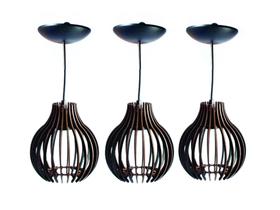 kit 03 Pendentes Lúminarias De Teto Balcão De Cozinha Coquinho Área De Churrasco Preto