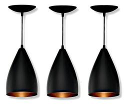 Kit 03 Pendentes Vegas Luminaria Lustre Bala Preto/Cobre JJB