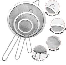 Kit 03 Peneira Coador Manual Em Aço Inox 3 Tamanhos P M G Kit 03 Peneira Coador Manual Em Aço Inox 3 Tamanhos P M G
