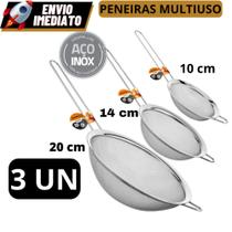 Kit 03 Peneira Coador Manual Em Aço Inox Para Cozinha 10cm 14cm 20cm Kit 03 Peneira Coador Manual Em Aço Inox Para Cozinha 10cm 14cm 20cm