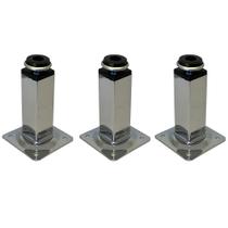 Kit 03 Pés Metal Cromado Regulável Quadrado 10 cm Para Armário M03 Balcão Móveis Cozinha - Inoviza