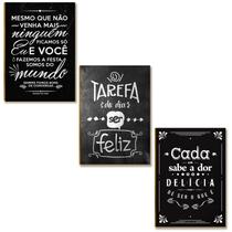 Kit 03 Placas Decorativa MDF Tarefa do Dia Ser Feliz DC10
