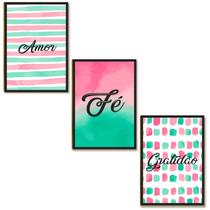 Kit 03 Placas MDF Amor Fé Gratidão Quadros Decor 28,7x22 AR4 Kit 03 Placas MDF Amor Fé Gratidão Quadros Decor 28,7x22 AR4