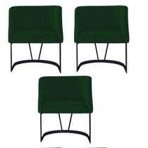 Kit 03 Poltrona Cadeira Aurora Luxo Confort Industrial Ferro Preto Suede Verde Escuro - Ahz Móveis