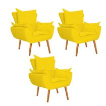 Kit 03 Poltrona Cadeira Decorativa Apollo Sala de Estar Recepção Escritório material sintético Amarelo - Damaffê Móveis