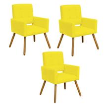 Kit 03 Poltrona Cadeira Decorativa Hit Pé Palito Sala de Estar Recepção Escritório Suede Amarelo - Damaffê Móveis