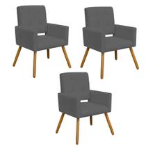 Kit 03 Poltrona Cadeira Decorativa Hit Pé Palito Sala de Estar Recepção Escritório Suede Cinza - Damaffê Móveis