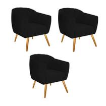 Kit 03 Poltrona Cadeira Decorativa Ludi Pés Palito Sala de Estar Recepção Escritório Suede Preto - Damaffê Móveis Kit 03 Poltrona Cadeira Decorativa Ludi Pés Palito Sala de Estar Recepção Escritório Suede Preto - Damaffê Móveis