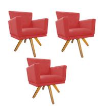 Kit 03 Poltrona Cadeira Decorativa Mind Base Giratória Sala de Estar Recepção Escritório Consultório material sintético Vermelho - Damaffê Móveis