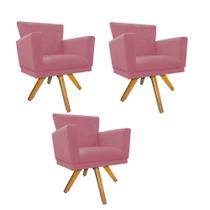 Kit 03 Poltrona Cadeira Decorativa Mind Base Giratória Sala de Estar Recepção Escritório Consultório Suede Rosê - KDAcanto Móveis