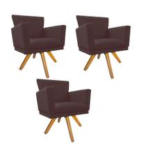 Kit 03 Poltrona Cadeira Decorativa Mind Base Giratória Sala de Estar Recepção Escritório Suede Marrom - KDAcanto Móveis