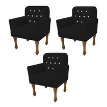 Kit 03 Poltrona Cadeira Decorativa Mona Luxo com Strass Sala de Estar Recepção Escritório Suede Preto - Damaffê Móveis