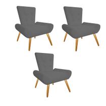 Kit 03 Poltrona Cadeira Decorativa Opala Sala de Estar Recepção Consultório Escritório Suede Cinza - Damaffê Móveis