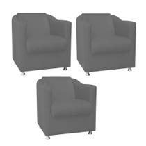Kit 03 Poltrona Cadeira Decorativa Tilla Para Sala de Estar Recepção Escritório Suede Cinza - KDAcanto Móveis