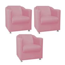 Kit 03 Poltrona Cadeira Decorativa Tilla Para Sala de Estar Recepção Escritório Suede Rosa Bebê - KDAcanto Móveis