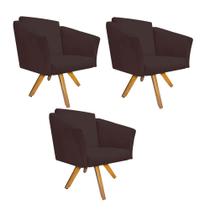Kit 03 Poltrona Cadeira Decorativa Win Base Giratória Sala de Estar Recepção Escritório material sintético Marrom - Damaffê Móveis