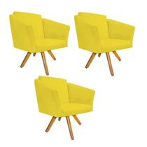 Kit 03 Poltrona Cadeira Decorativa Win Base Giratória Sala de Estar Recepção Escritório Suede Amarelo - Damaffê Móveis