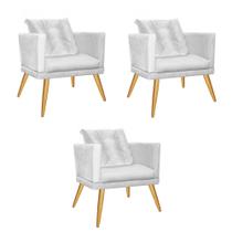 Kit 03 Poltrona Cadeira Lucia Confort Com almofada Sala Recepção Escritório Pé Rústico material sintético Branco - KDAcanto Móveis