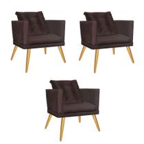 Kit 03 Poltrona Cadeira Milena Confort Com almofada Sala Recepção Escritório Pé Castanho Suede Marrom - DAMAFFÊ MÓVEIS Kit 03 Poltrona Cadeira Milena Confort Com almofada Sala Recepção Escritório Pé Castanho Suede Marrom - DAMAFFÊ MÓVEIS
