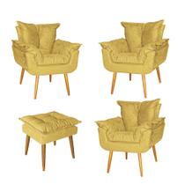 Kit 03 Poltrona e Puff Opala Para Quarto Sala Recepção Suede Amarelo Escuro - Ninho Decor