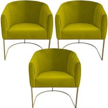 Kit 03 Poltrona Julia com base de ferro Sala de estar Escritório Recepção Clinica Suede Amarelo - D'Classe Decor