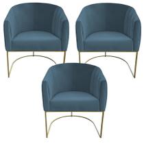 Kit 03 Poltrona Julia com base de ferro Sala de estar Escritório Recepção Clinica Suede Azul Turquesa - D'Classe Decor