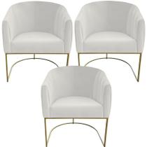 Kit 03 Poltrona Julia com base de ferro Sala de estar Escritório Recepção Clinica Suede Bege - D'Classe Decor