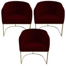 Kit 03 Poltrona Julia com base de ferro Sala de estar Escritório Recepção Clinica Suede Marsala - D'Classe Decor