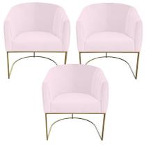 Kit 03 Poltrona Julia com base de ferro Sala de estar Escritório Recepção Clinica Suede Rosa Bebê - D'Classe Decor