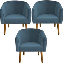 kit 03 Poltrona Julia Decoração Salão Cadeira Escritório Recepção Estar Amamentação Suede Azul Tiffany - D'Classe Decor