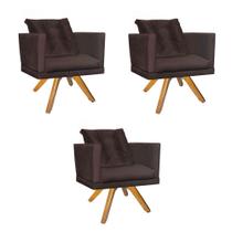 Kit 03 Poltrona Lucia Confort Base Giratória Caramelo Com Almofada Sala Recepção Escritório material sintético Marrom - KDAcanto Móveis