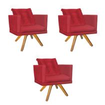 Kit 03 Poltrona Lucia Confort Base Giratória Caramelo Com Almofada Sala Recepção Escritório Suede Vermelho - KDAcanto Móveis Kit 03 Poltrona Lucia Confort Base Giratória Caramelo Com Almofada Sala Recepção Escritório Suede Vermelho - KDAcanto Móveis
