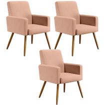 Kit 03 Poltrona Maria Pés Palito Linho Rosê