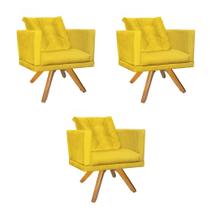 Kit 03 Poltrona Milena Confort Base Giratória Rústico Com Almofada Sala Recepção Escritório material sintético Amarelo - DAMAFFÊ MÓVEIS Kit 03 Poltrona Milena Confort Base Giratória Rústico Com Almofada Sala Recepção Escritório material sintético Amarelo - DAMAFFÊ MÓVEIS