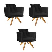 Kit 03 Poltrona Milena Confort Base Giratória Rústico Com Almofada Sala Recepção Escritório material sintético Preto - DAMAFFÊ MÓVEIS