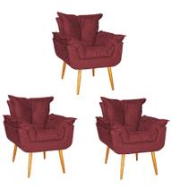Kit 03 Poltrona Opala Sala Escritório Recepção Quarto Suede Vermelho - Ninho Decor Kit 03 Poltrona Opala Sala Escritório Recepção Quarto Suede Vermelho - Ninho Decor