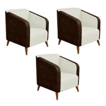 Kit 03 Poltrona Silmara Compose material sintético Nozes Decorativa 2 Lugares Sala de Estar Recepção Escritório Consultório Suede Bege - Damaffê Móveis Kit 03 Poltrona Silmara Compose material sintético Nozes Decorativa 2 Lugares Sala de Estar Recepção Escritório Consultório Suede Bege - Damaffê Móveis