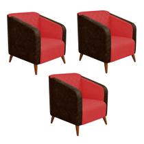 Kit 03 Poltrona Silmara Compose material sintético Nozes Decorativa Pés Madeira 2 Lugares Sala de Estar Recepção Escritório Consultório material sintético Vermelho - Damaff Kit 03 Poltrona Silmara Compose material sintético Nozes Decorativa Pés Madeira 2 Lugares Sala de Estar Recepção Escritório Consultório material sintético Vermelho - Damaff