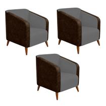 Kit 03 Poltrona Silmara Compose material sintético Nozes Decorativa Pés Madeira 2 Lugares Sala de Estar Recepção Escritório Consultório Suede Cinza - Damaffê Mó Kit 03 Poltrona Silmara Compose material sintético Nozes Decorativa Pés Madeira 2 Lugares Sala de Estar Recepção Escritório Consultório Suede Cinza - Damaffê Mó