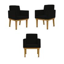 Kit 03 Poltronas Base Reforçada - Sala Quarto Escritorio Cor:preto