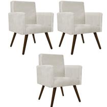 kit 03 Poltronas Beatriz Palito Tabaco Suede Bege - DAMAFFÊ MÓVEIS