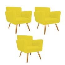 Kit 03 Poltronas Cadeira Decorativa Cloe Pé Palito Para Sala de Estar Recepção Escritório Suede Amarelo - Damaffê Móveis