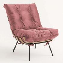 Kit 03 Poltronas Costela Decorativa Sala de Estar Quarto Suede Rose Gold - KDAcanto Móveis