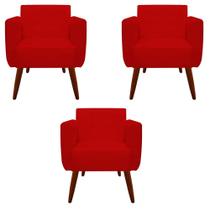 Kit 03 Poltronas Decorativa Duda Suede Vermelho - D'Classe Decor