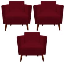 kit 03 Poltronas Decorativa Isa Pés Palito Suede Marsala - D'Classe Decor